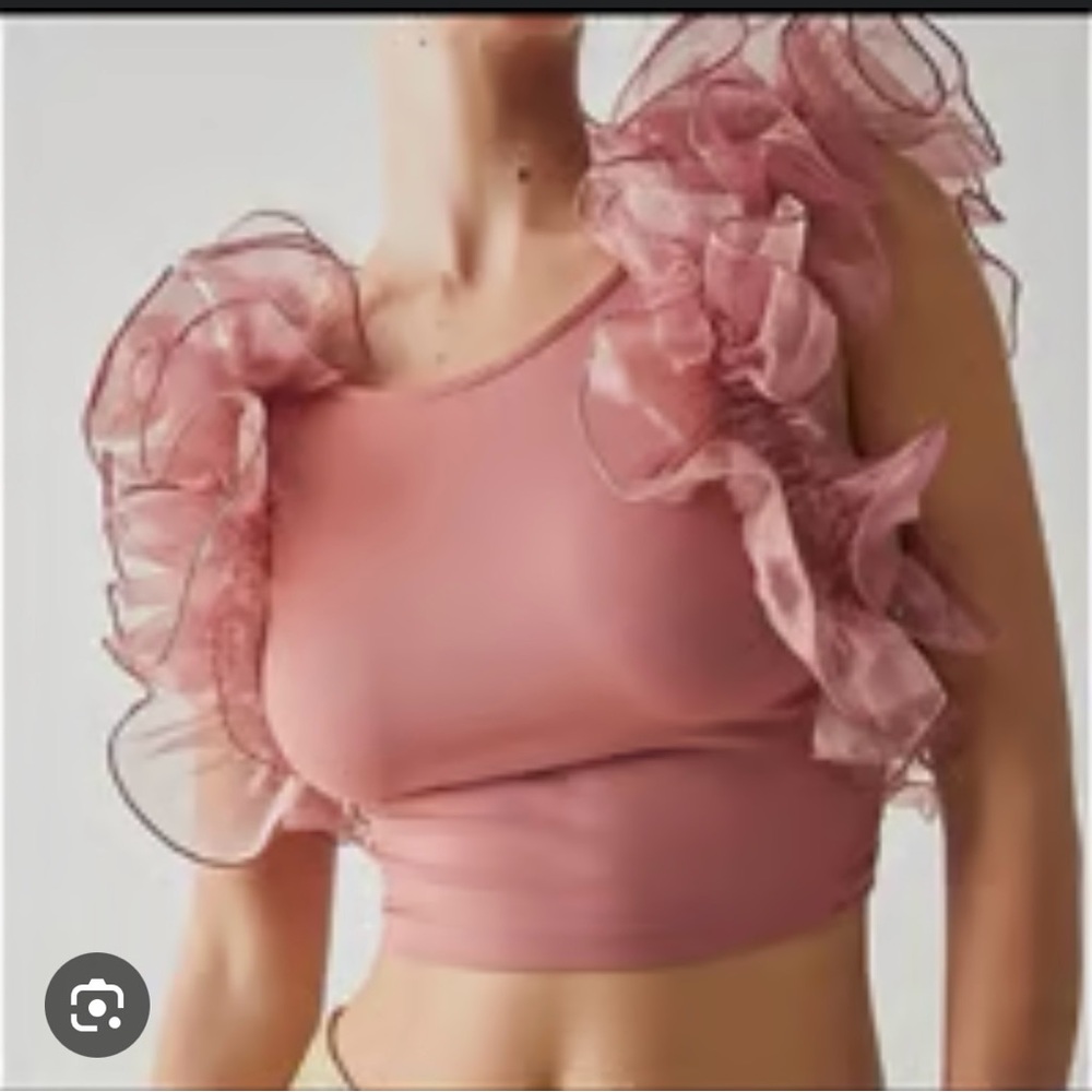 Intimately House Party Crop top Plush Pink/Mauve Ruffled Organza sleeve